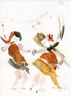 Szomorú tánc - akvarell, tűfilc 24x18 cm